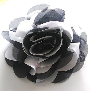 Large Black white rose pin hairclip
